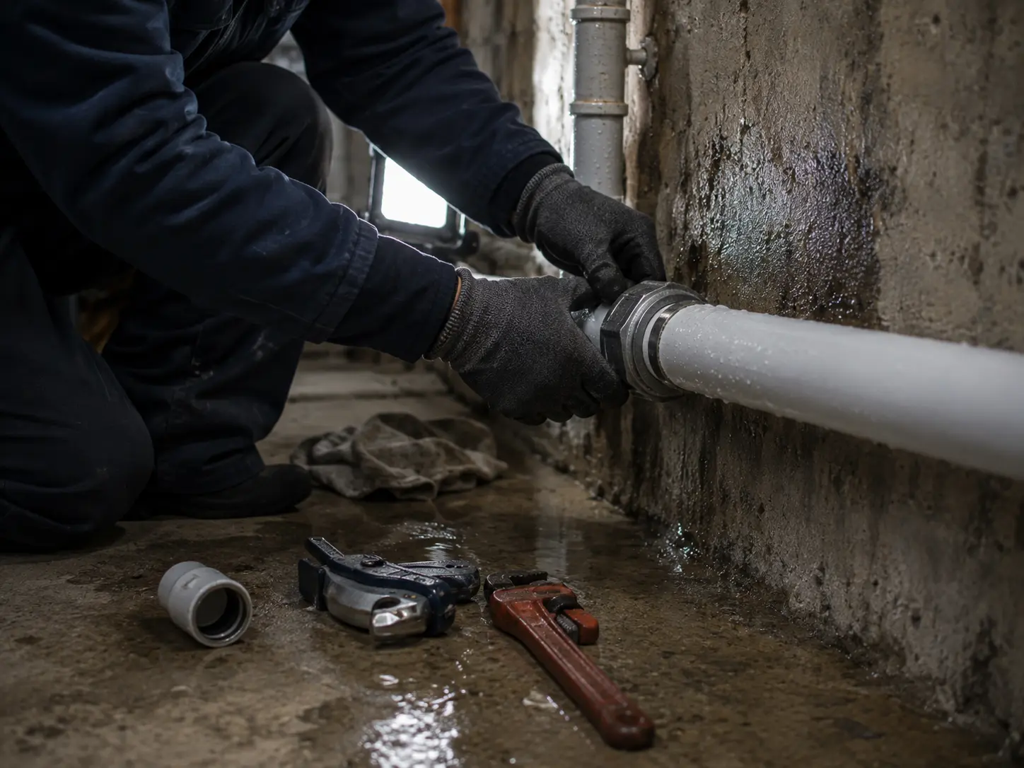 plumber thawing and repairing a frozen pipe in St. Thomas
